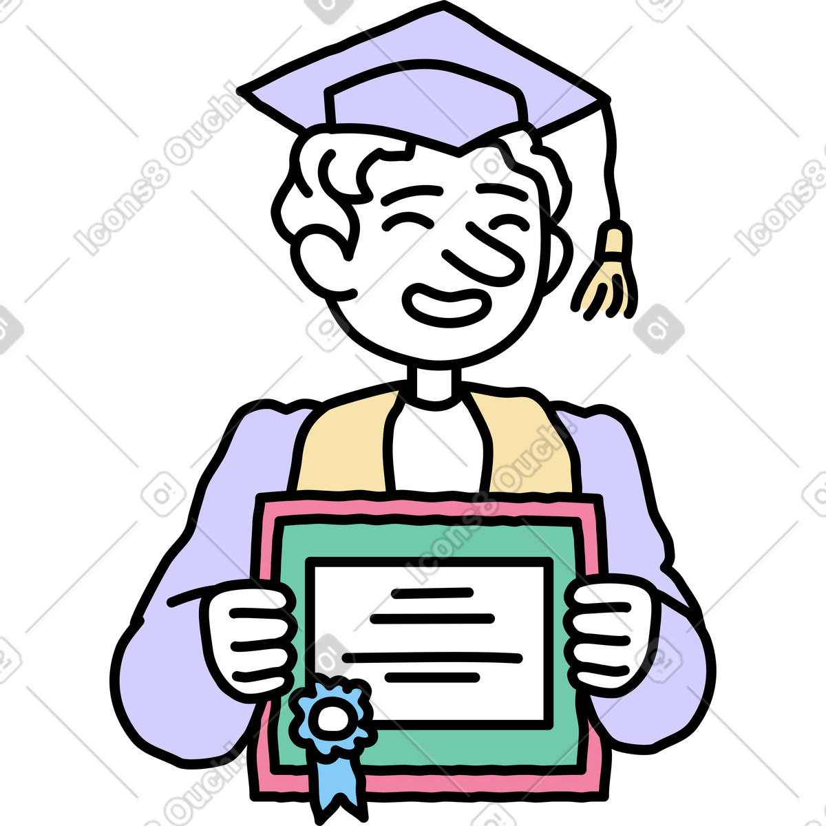 Male graduate holding up his diploma illustration in Notes style download in PNG, SVG