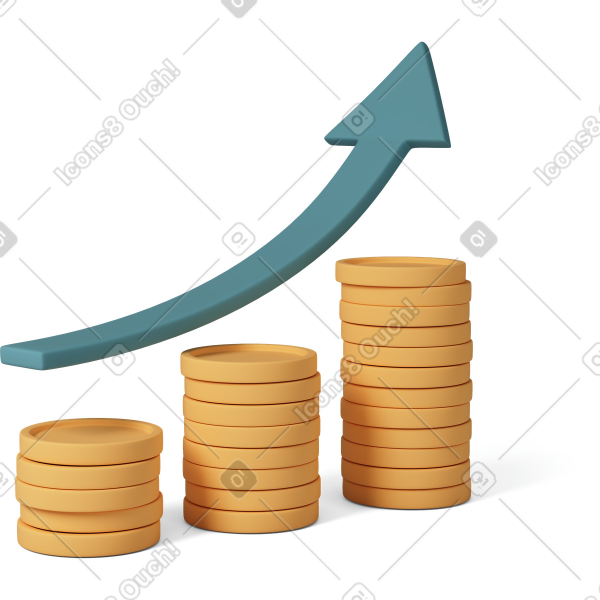 Stack of gold coins with financial growth arrow-Illustration im 3D Casual life-Stil als Download in PNG, SVG