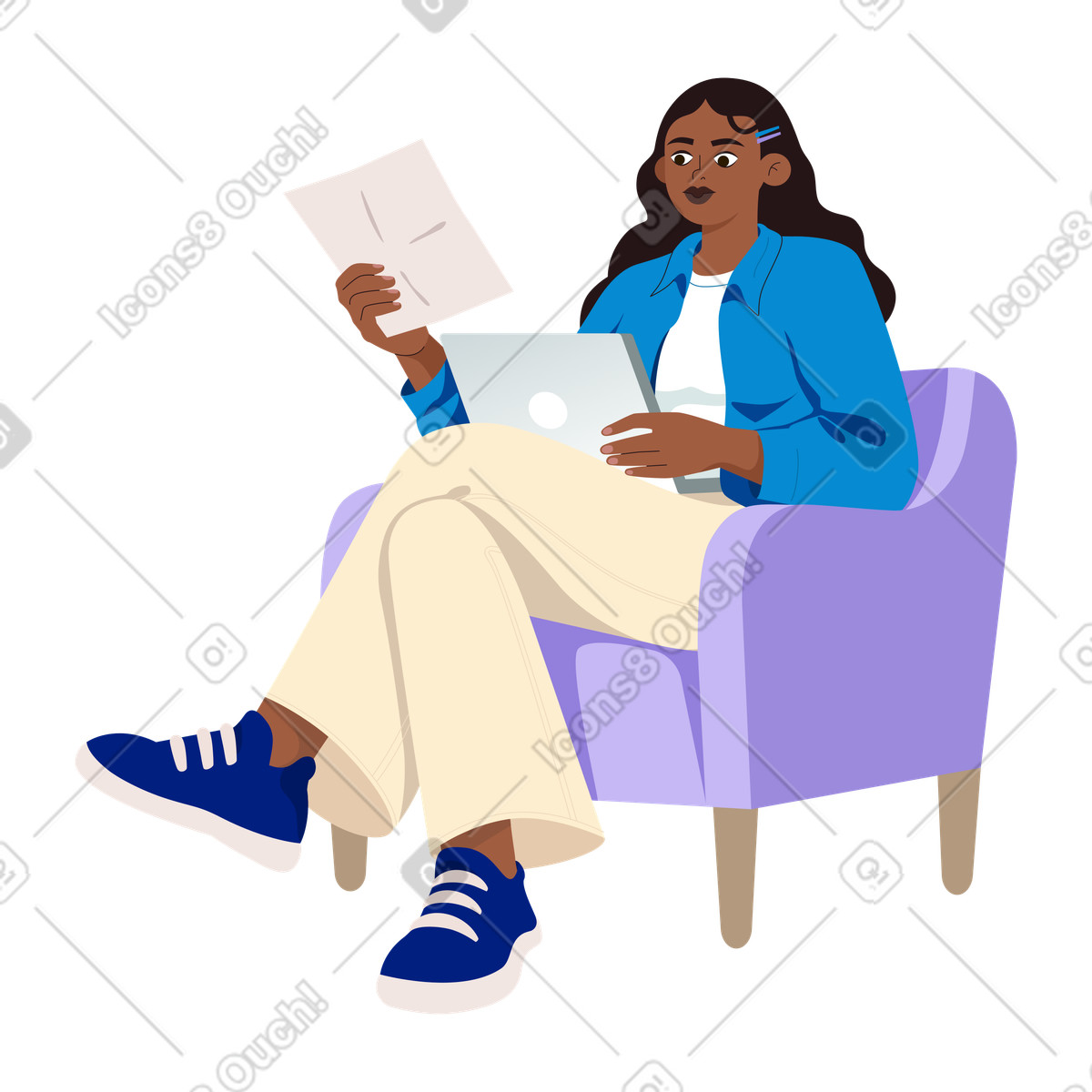 Ilustração de A mulher está trabalhando em um computador no estilo Experimental para baixar PNG, SVG