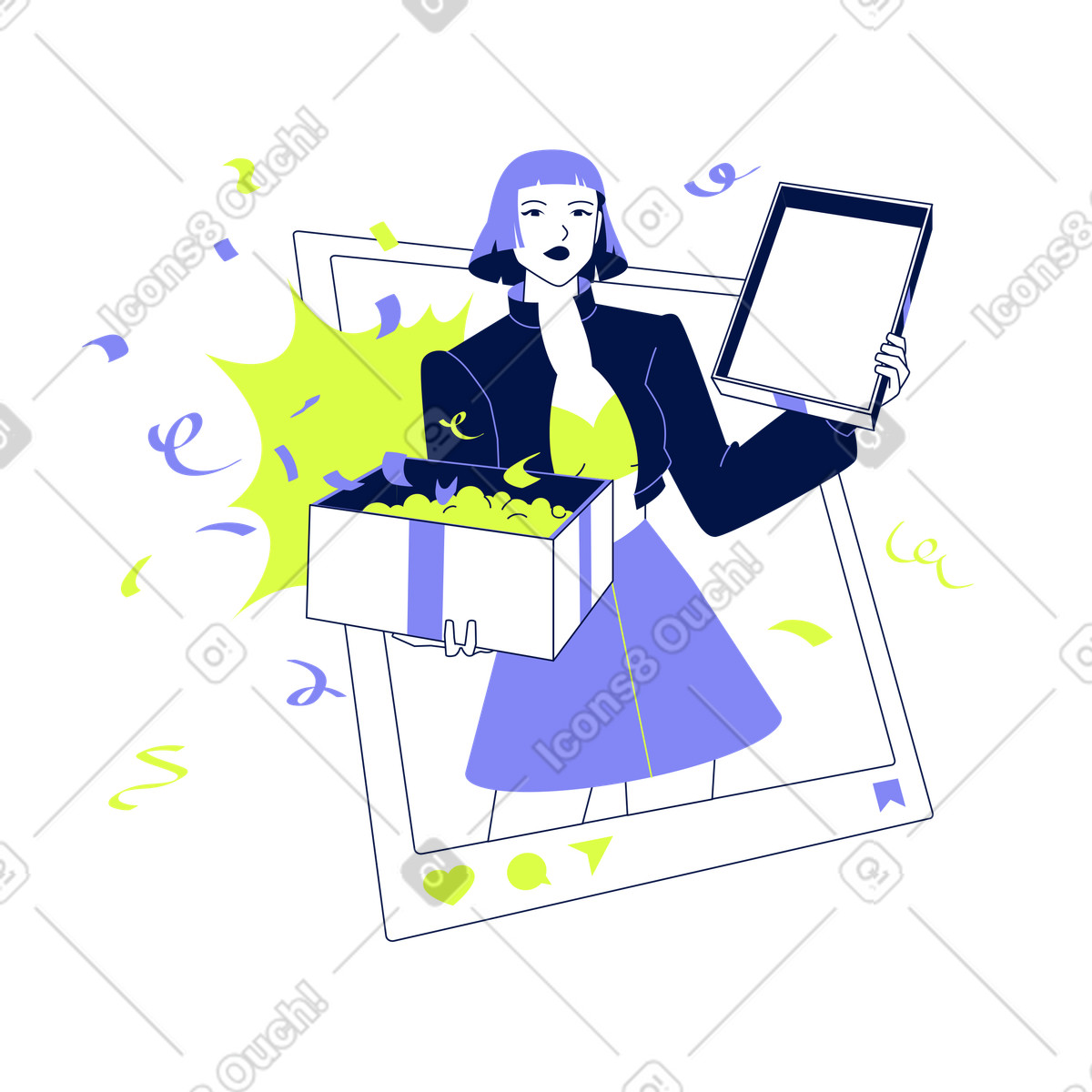 Influencer running social media contest, interactive giveaway and follower engagement illustration in Glow style download in PNG, SVG
