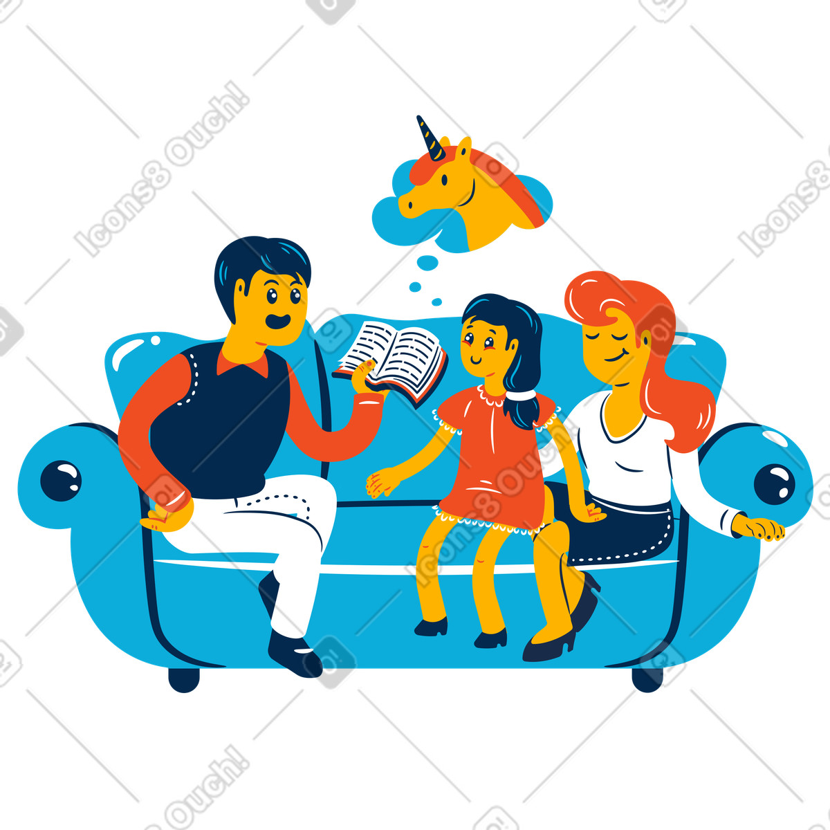 Familienmärchen-Illustration im Flame-Stil als Download in PNG, SVG