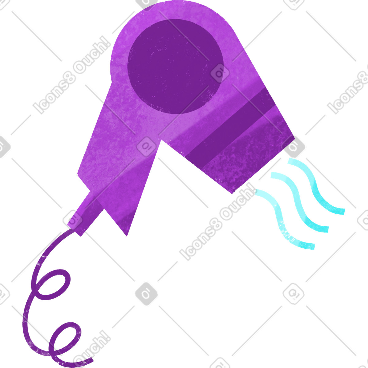 Purple hair dryer with air lines illustrazione in stile Bonbon scarica in PNG, SVG