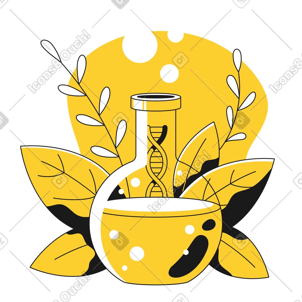 Illustration animée Flacon de liquide pour la recherche biotechnologique dans le style Taxi à télécharger aux formats GIF, Lottie (JSON), AE