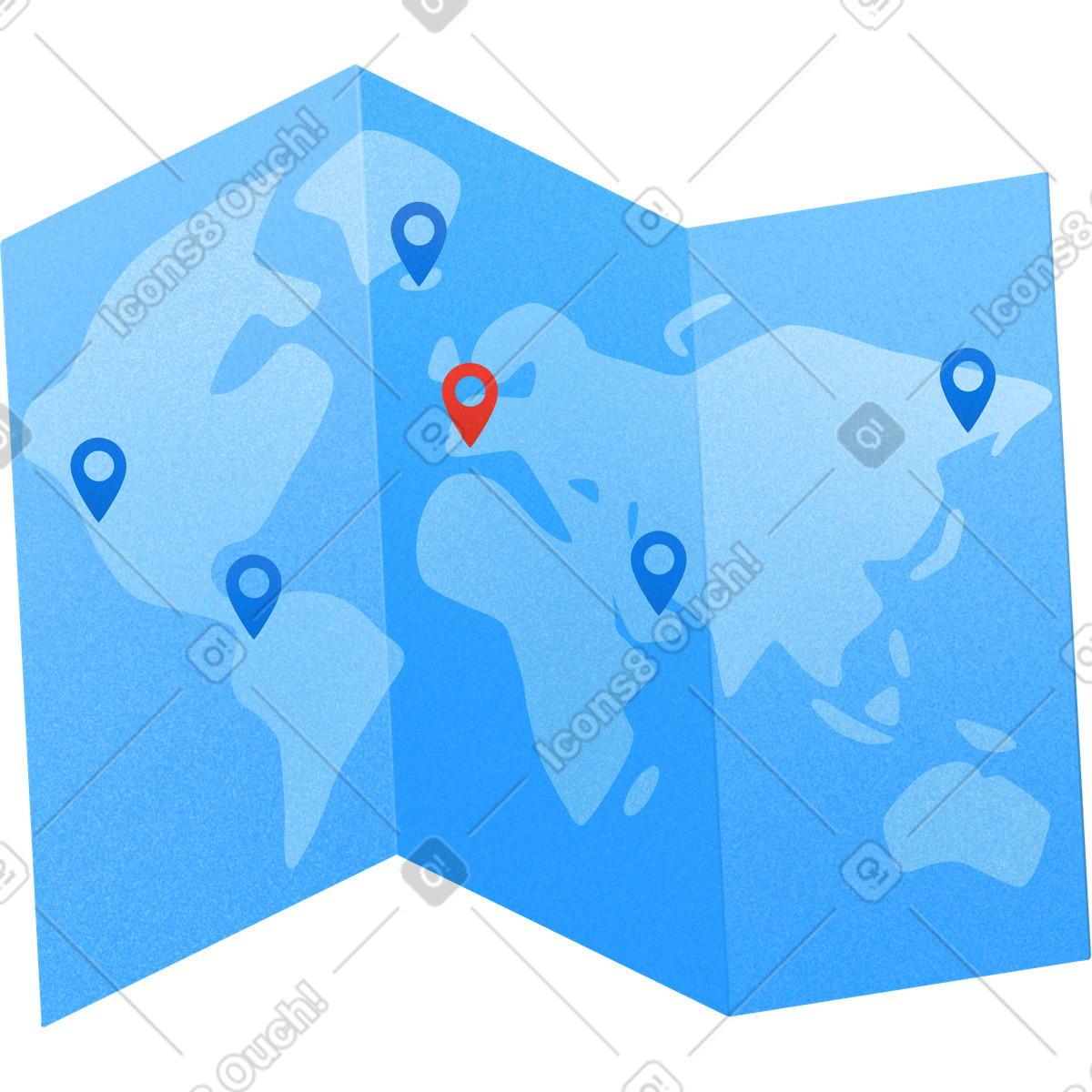 Blue simplified world map with map pointers illustration in PNG, SVG