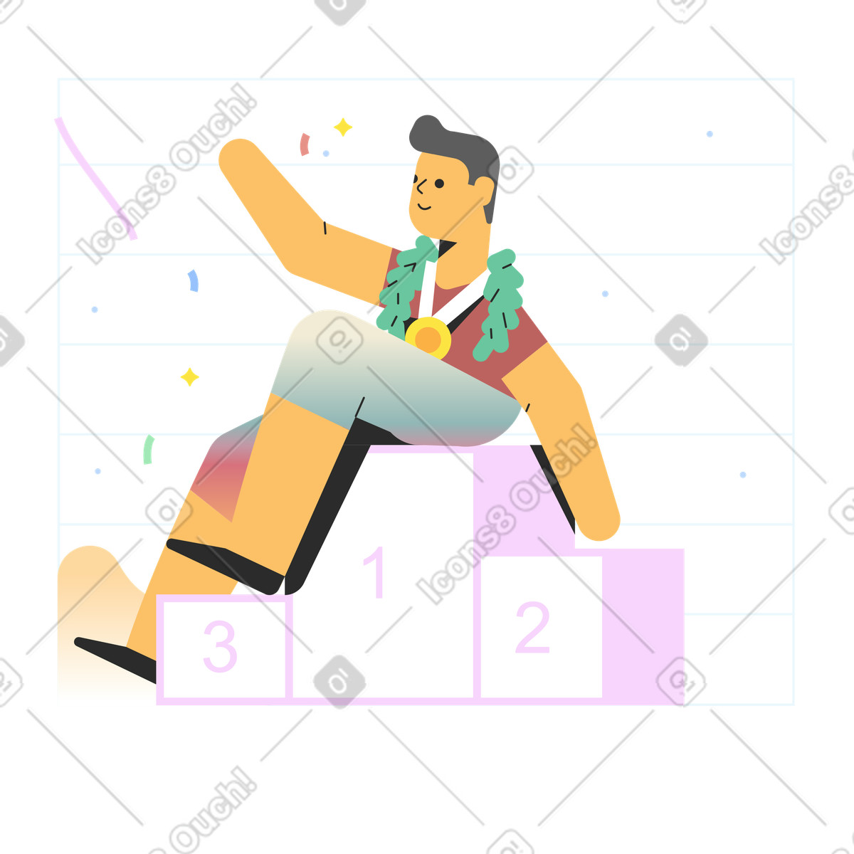 Ilustración Un hombre sentado en lo alto de podio. estilo Marginalia a descargar PNG y SVG