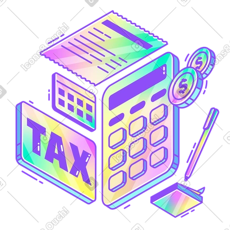 Lettering Tax with coins, calendar and calculator text PNG, SVG