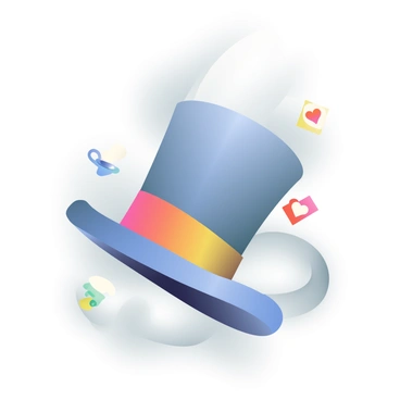 A large, whimsical mad hatter hat is partially emerging from a swirling fog. The hat is tall and has a wide brim, adorned with a colorful ribbon around its base. The fog is thick and gray, with tendrils curling and swirling around the hat, partially obscuring it and creating an air of mystery. The lighting is soft, casting gentle shadows that enhance the enigmatic atmosphere. Surrounding the hat are faint hints of whimsical elements, such as colorful playing cards and small teacups, barely visible through the fog.