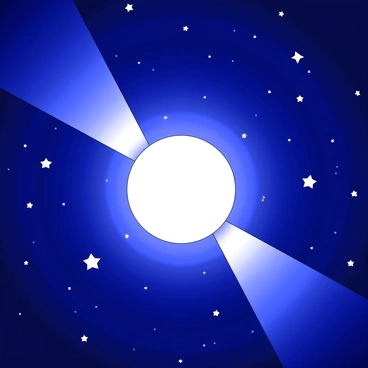 A glowing orb is situated at the center of the image, emitting a bright, radiant light. The orb appears to be splitting into two separate beams of light that diverge outward. Each beam travels along its distinct path, creating a visual effect of separation. The background is filled with numerous stars scattered across the space, varying in size and brightness, enhancing the cosmic atmosphere. The entire scene captures a moment of dynamic movement and illumination against the vastness of the starry backdrop.