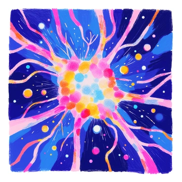 An abstract representation of synapses with colorful bursts of light