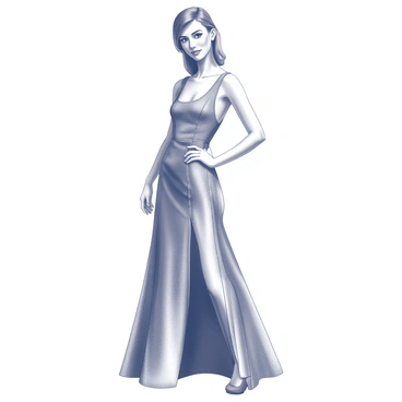 A fashion model wearing a metallic dress that shimmers with texture under bright lights.