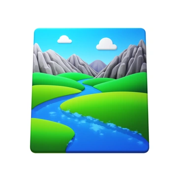 A digital canvas showcasing a vibrant, evolving landscape with rolling hills, a clear blue sky, and a winding river. The landscape transitions from bright green fields to rocky mountains in the background. The AI is represented as a dynamic brush stroke, applying vivid colors and textures to the canvas. The scene captures the process of transformation, with areas of the landscape still being painted, revealing bright splashes of color and intricate details emerging as the AI works.