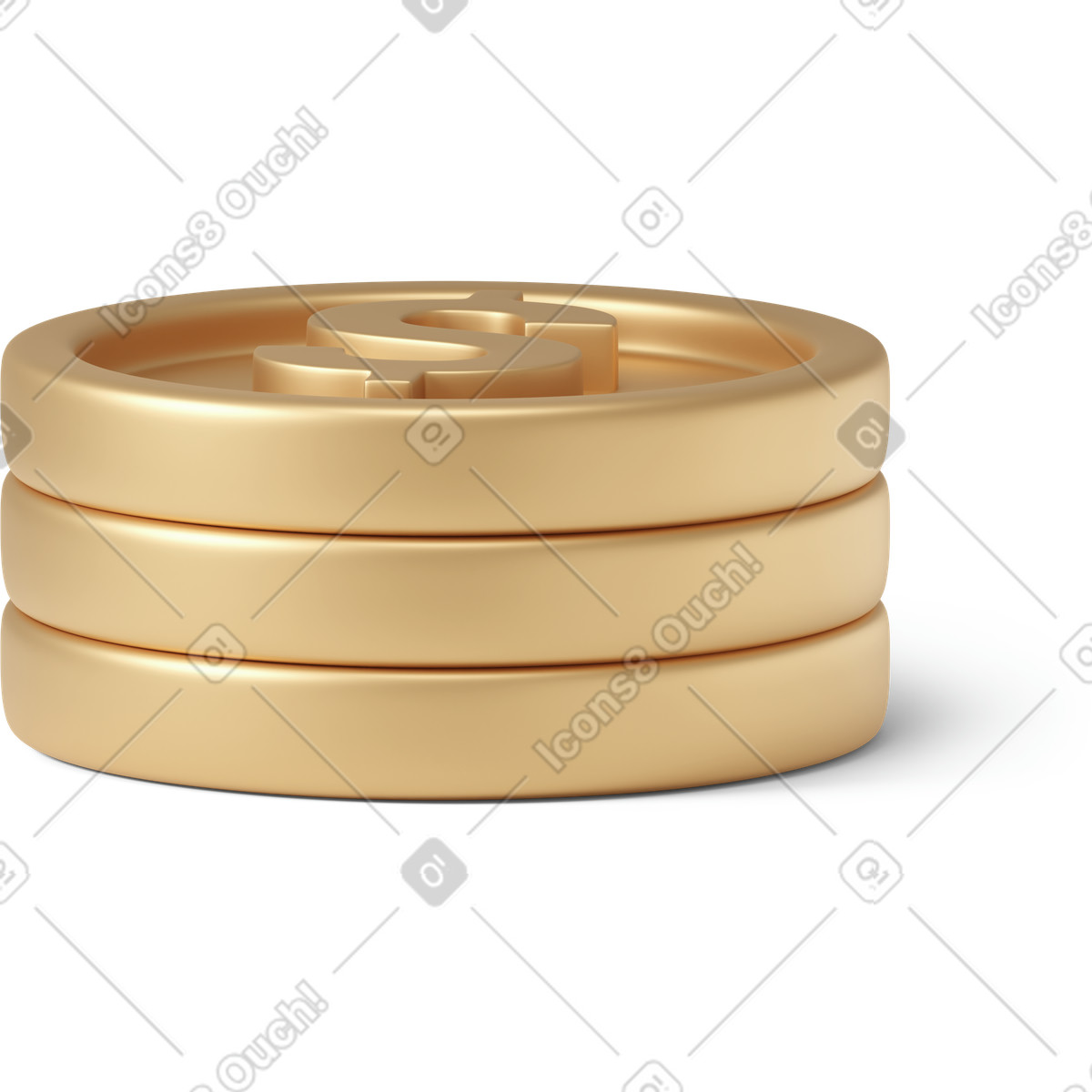 Illustration Pile of three dollar coins dans le style 3D Business à télécharger aux formats PNG, SVG