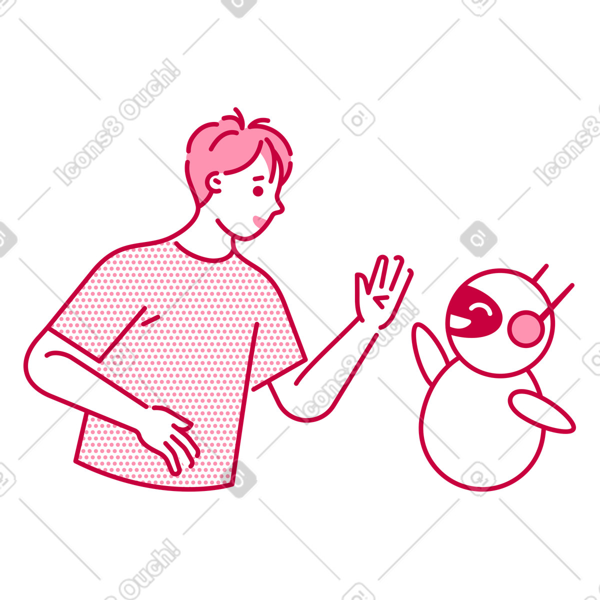 下载 Natty 风格的 与人工智能助手一起庆祝团队合作 插画，支持 PNG、SVG 格式