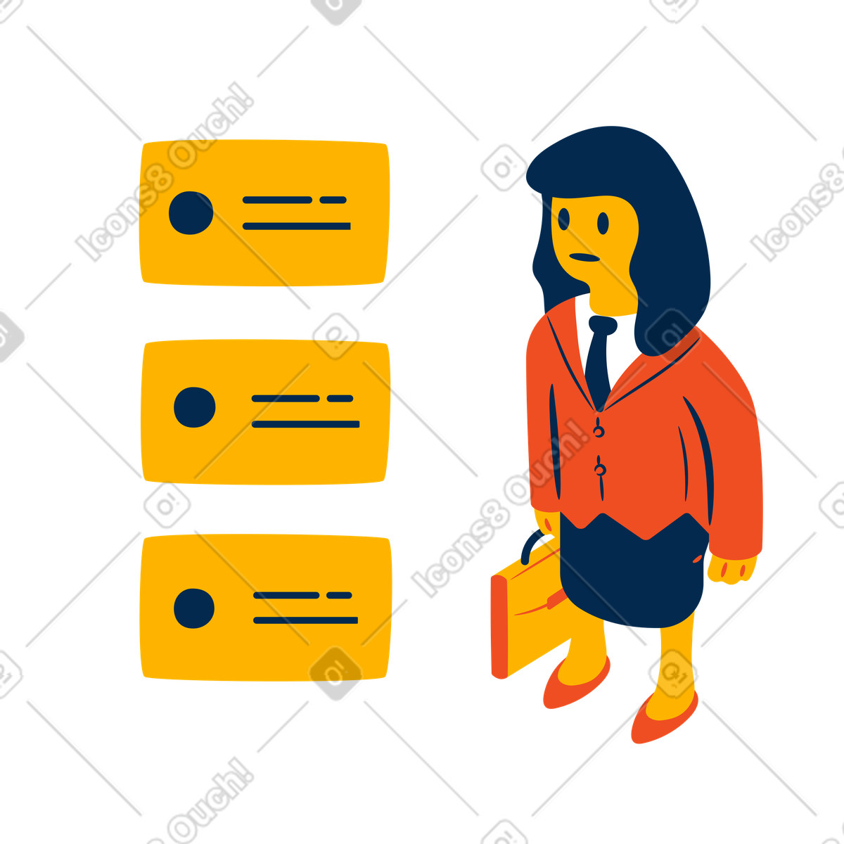 Business woman choosing between job options illustration in Flame style download in PNG, SVG