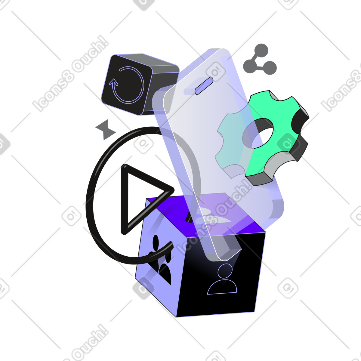 下载 Incut 风格的 手机上的设置和功能 插画，支持 PNG、SVG 格式