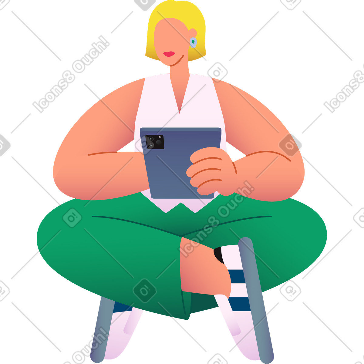 Illustration Femme avec tablette assise en position du lotus dans le style Colors à télécharger aux formats PNG, SVG