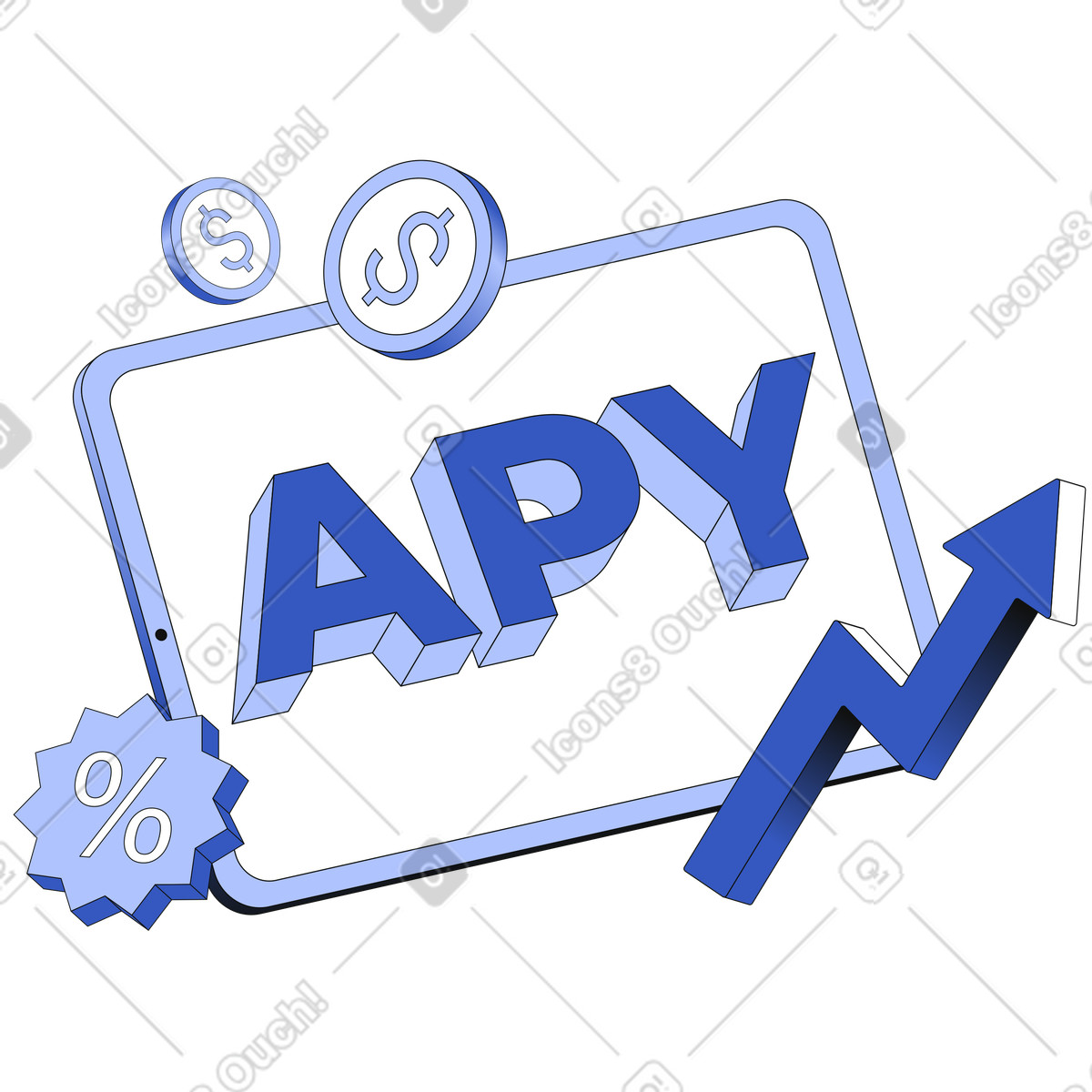 Lettering APY with coins, percent sign and arrow text illustration in Techny style download in PNG, SVG