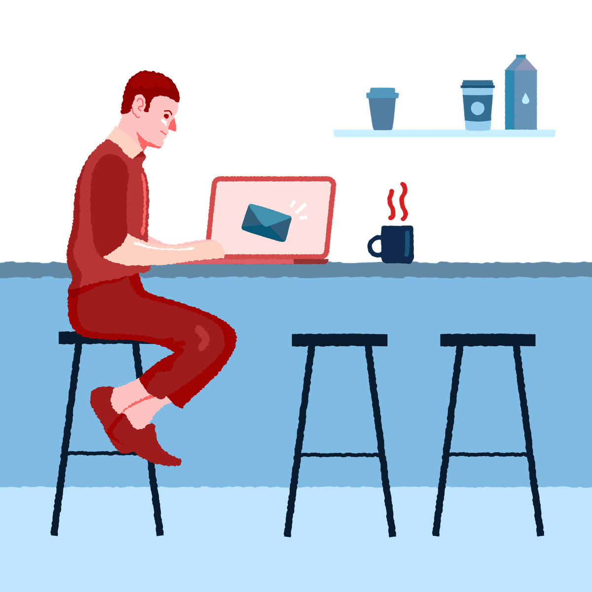 下载 Cherry 风格的 Man working remotely from cafe 插画，支持 PNG、SVG 格式