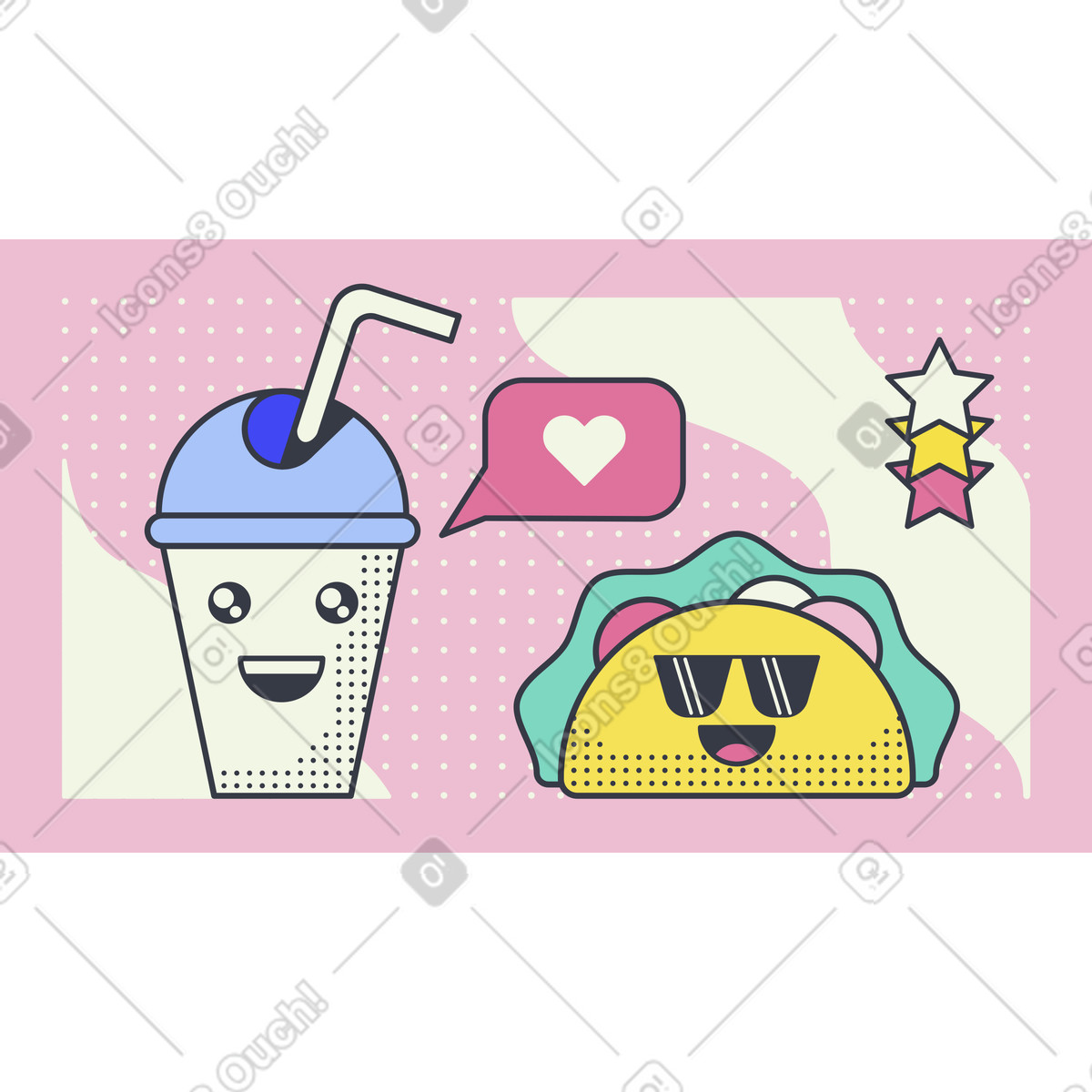 Illustration Une jolie quesadilla et boisson dans le style Abstract à télécharger aux formats PNG, SVG