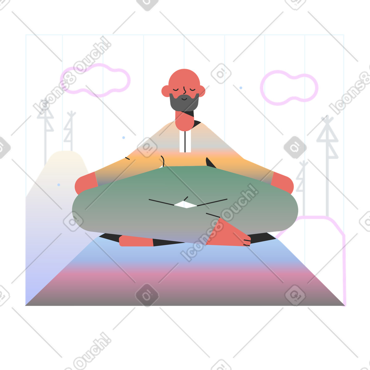 Ilustração animada de Tranquil meditation outdoors, Stress relief and wellness concept, Come back later em no estilo Marginalia para baixar em GIF, Lottie (JSON), AE