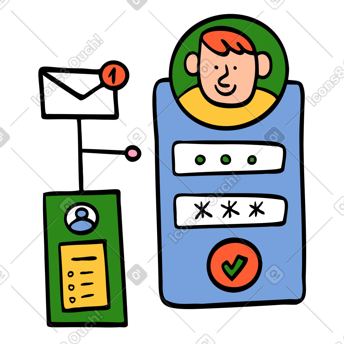 Account login interface and new email illustration in Comic style download in PNG, SVG