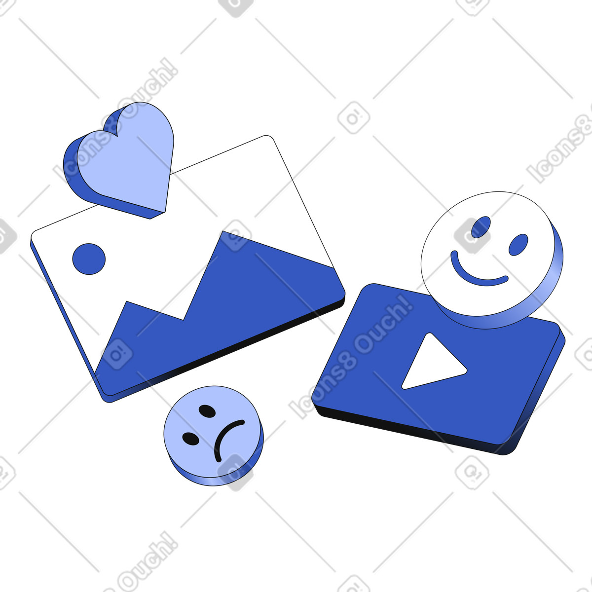Illustration Vidéo et photo sur les réseaux sociaux dans le style Techny à télécharger aux formats PNG, SVG