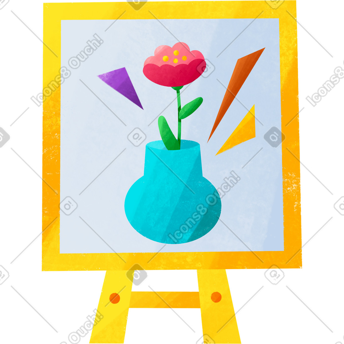 Ilustración Easel with canvas depicting a vase flower en estilo Bonbon descargar en PNG y SVG