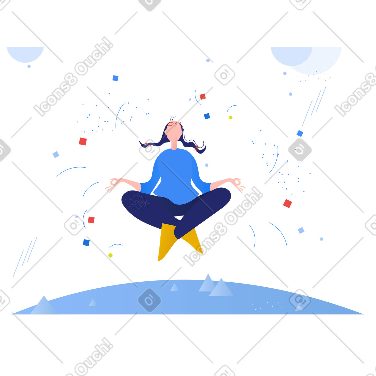 Woman meditating up in the air illustration peaceful mind clipart in PNG SVG GIF