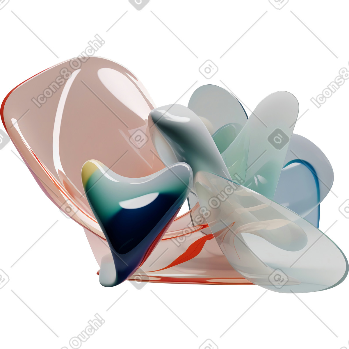 Illustration Formes abstraites de verre fluide coloré dans le style 3D Construction à télécharger aux formats PNG, SVG