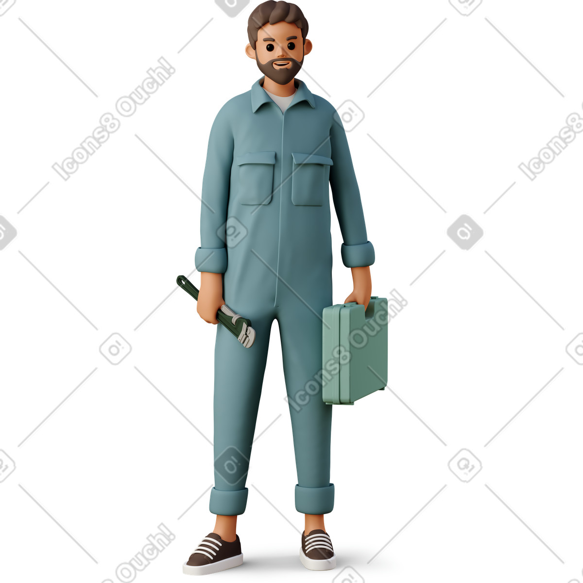 Serviceman with beard-Illustration im 3D Casual life-Stil als Download in PNG, SVG