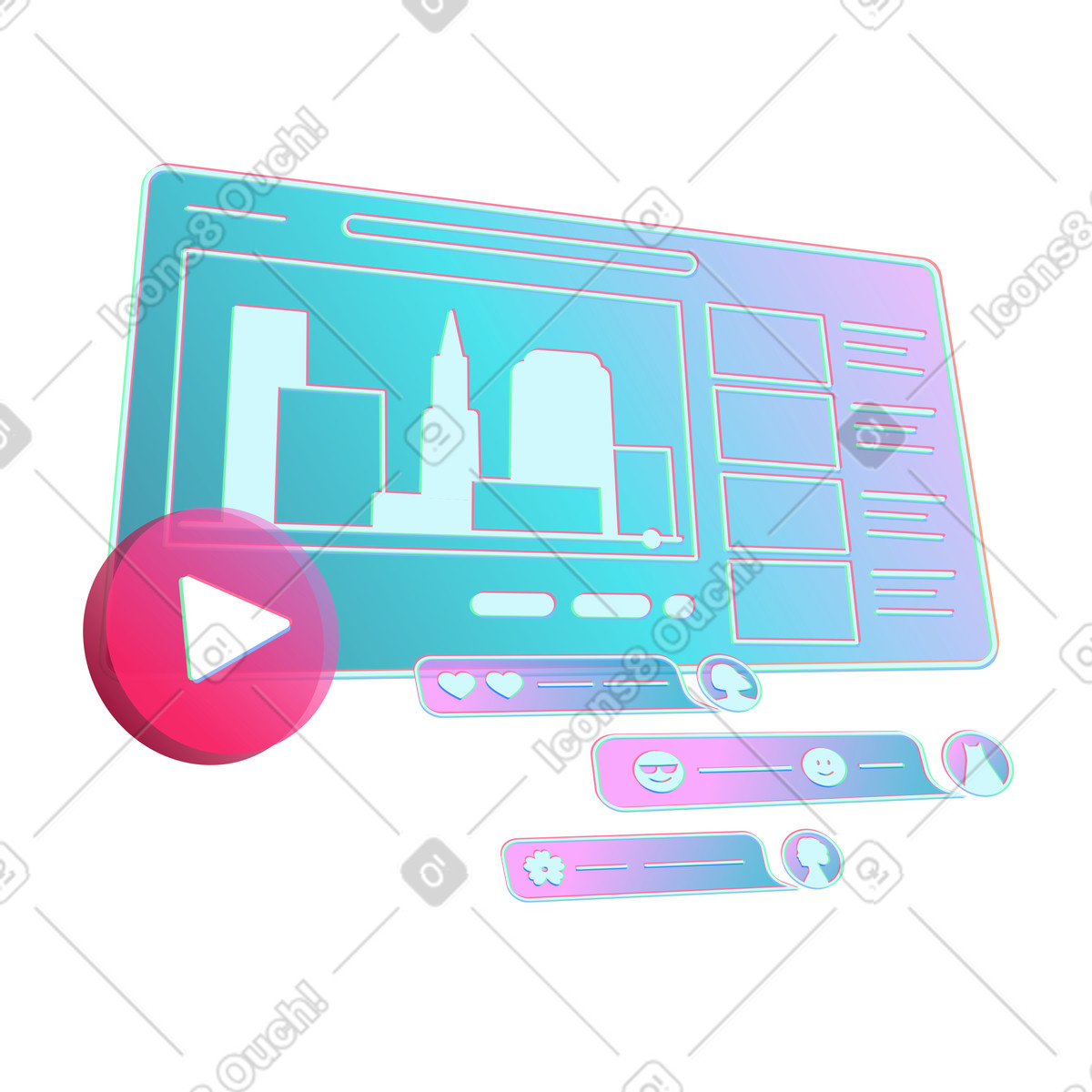 Ilustración Comentarios al video en youtube estilo Neon a descargar PNG y SVG