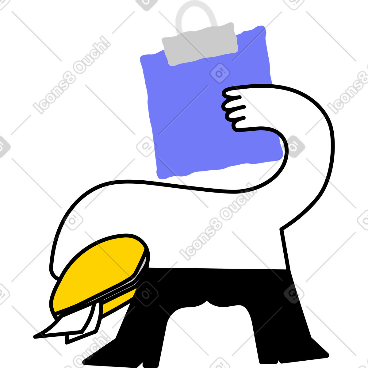 Personaggio con la testa di un blocco appunti che tiene una valigia illustrazione in stile Giggle scarica in PNG, SVG