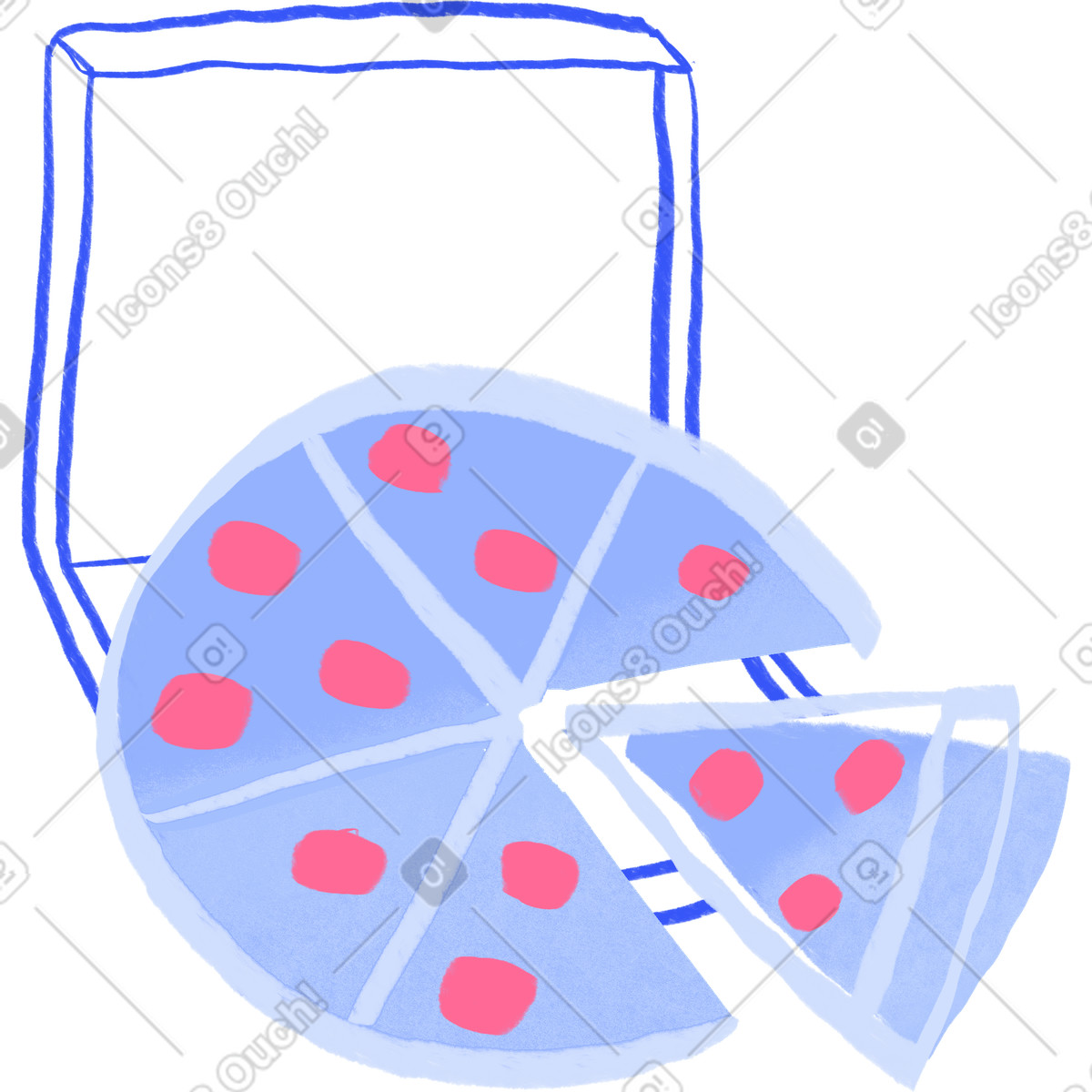 Illustration Pizza in a box dans le style Quirky à télécharger aux formats PNG, SVG
