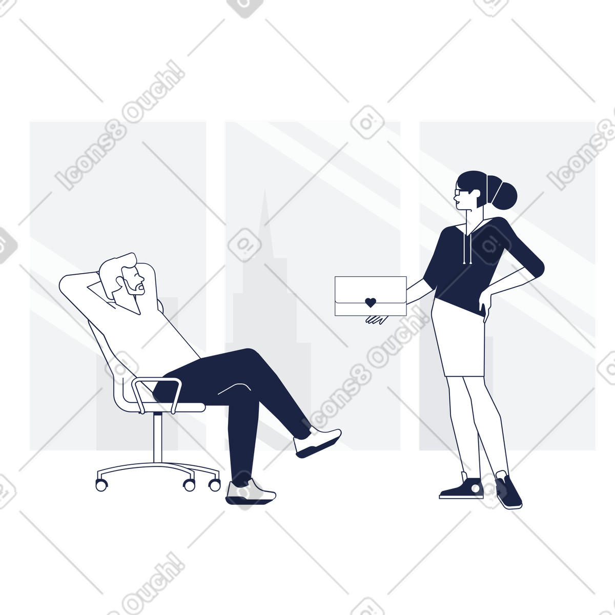 Woman giving love letter to man illustration in Urban Line style download in PNG, SVG