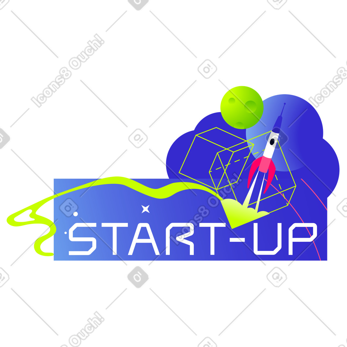 Illustration Rocket launch with start-up text dans le style Space à télécharger aux formats PNG, SVG
