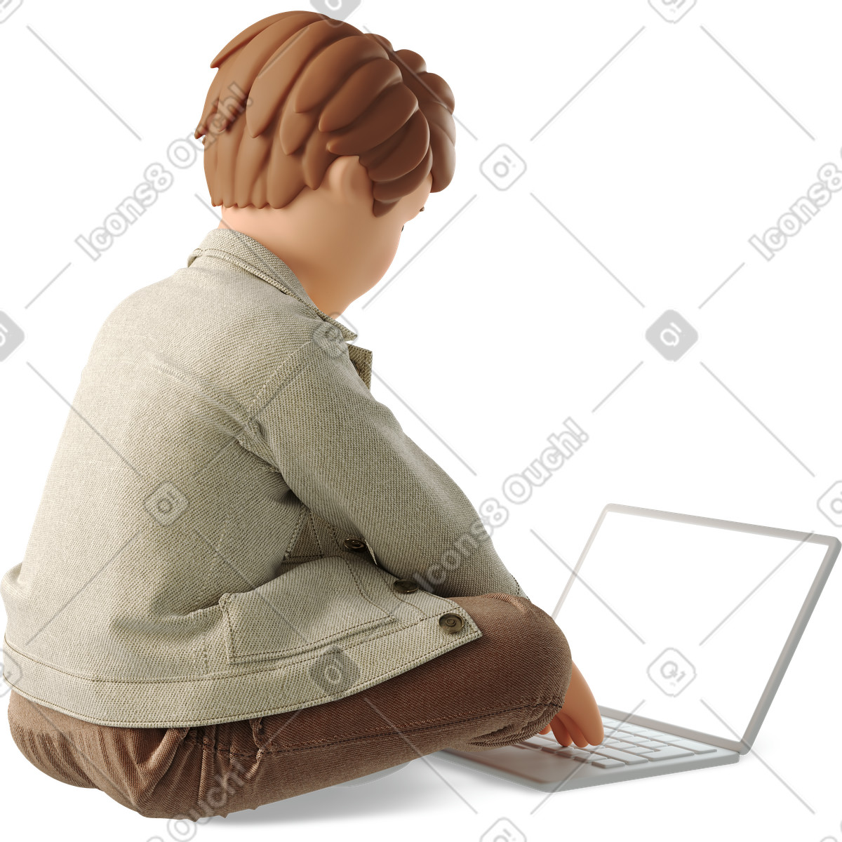 Boy typing on laptop illustration in 3D Business style download in PNG, SVG