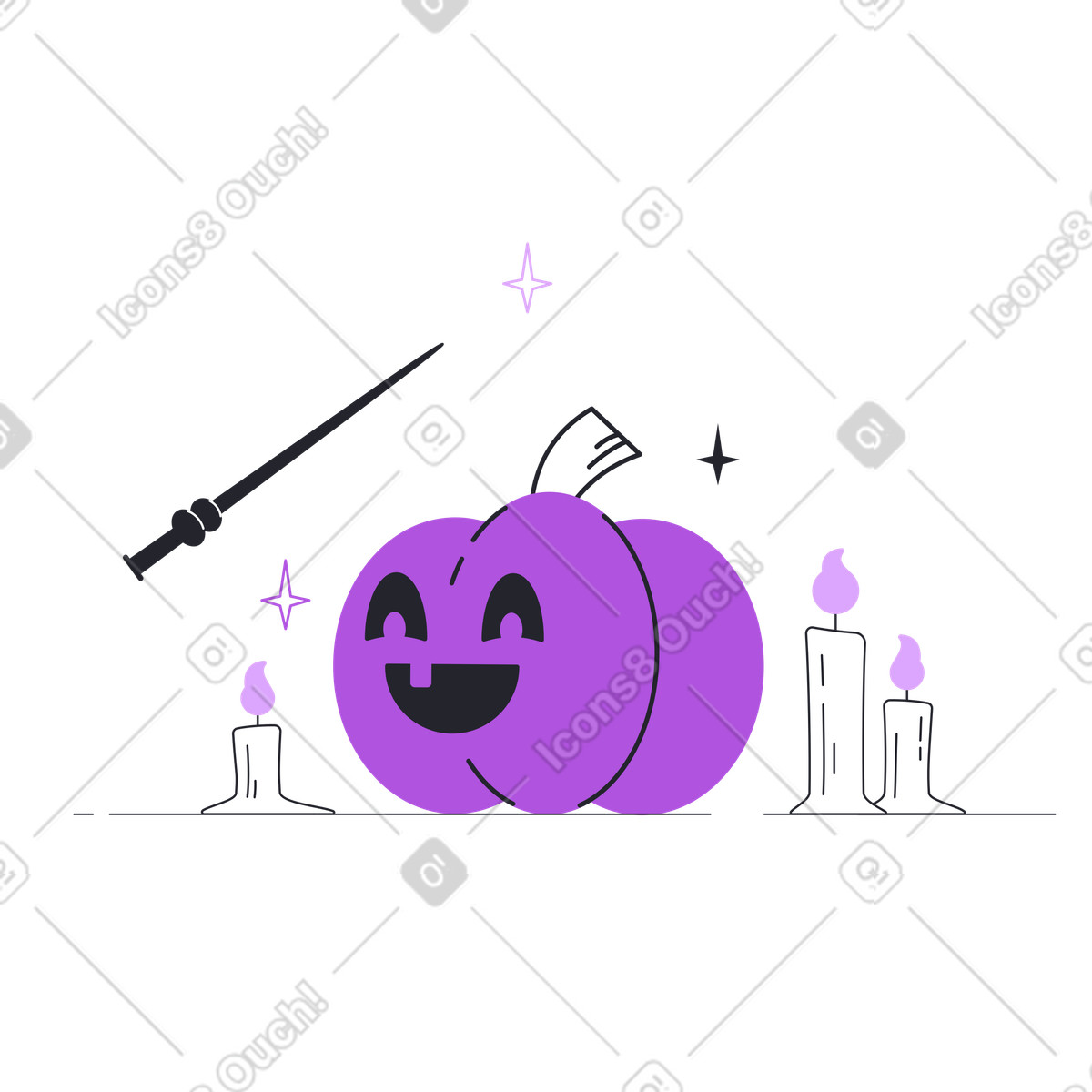 Grapy 스타일의 Jack o'lantern with floating magic wand and candles, Spooky or Halloween decor 일러스트레이션 PNG, SVG 다운로드