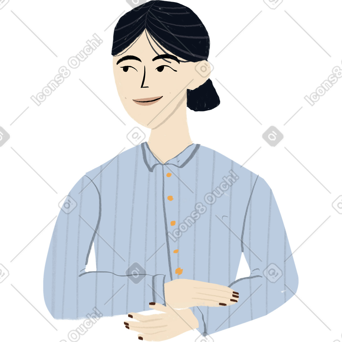 下载 Lumiere 风格的 黑头发的女人，双臂交叉坐着 插画，支持 PNG、SVG 格式