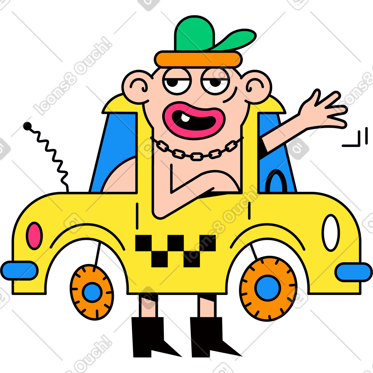 Taxi driver in the car illustration Droll style download PNG, SVG