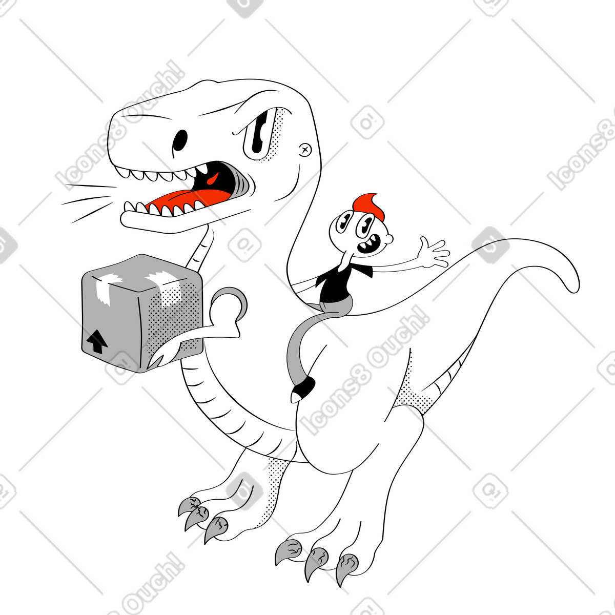 Package delivery on a dinosaur illustration in Looney style download in PNG, SVG