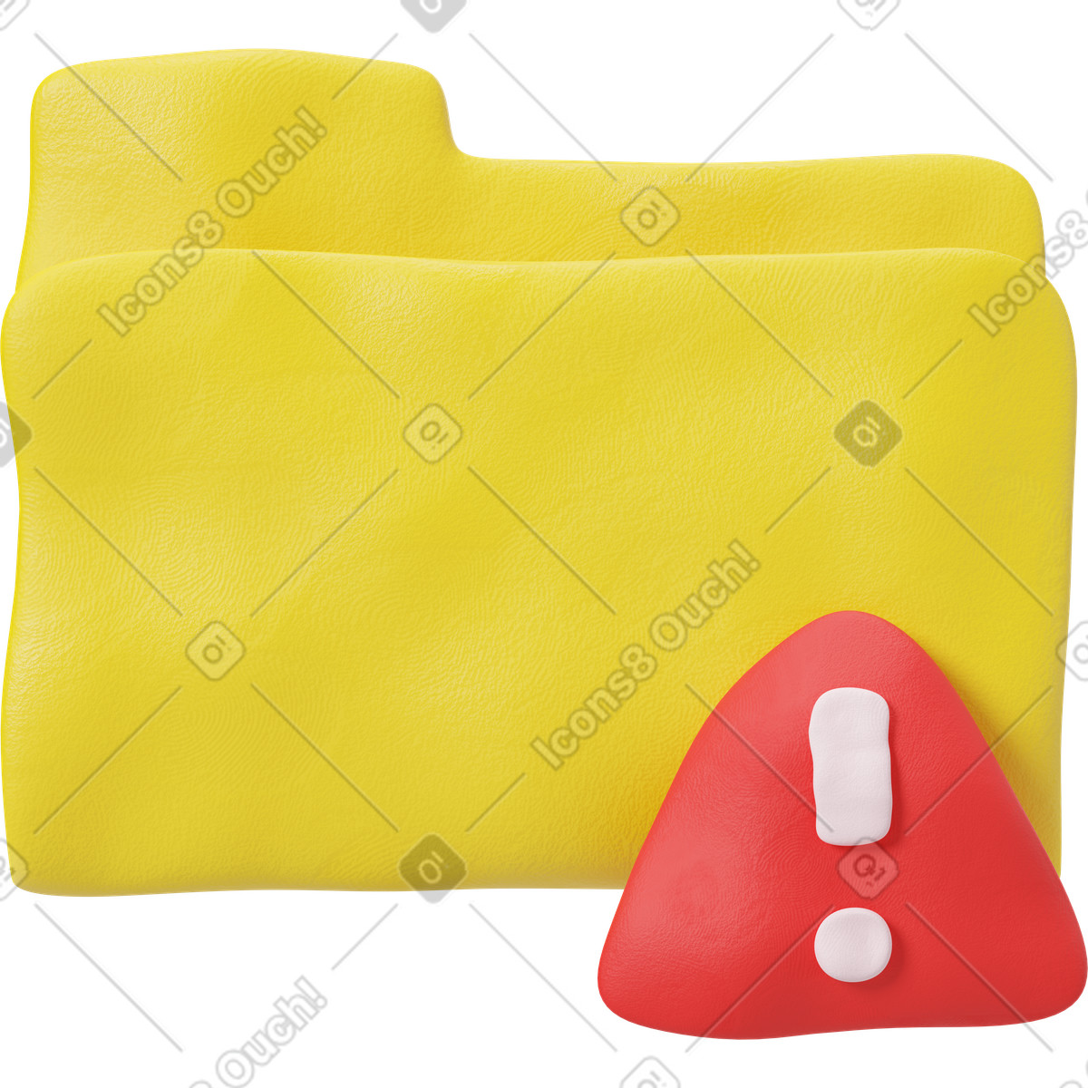 Gelber ordner mit rotem benachrichtigungssymbol-Illustration im 3D Plastilina-Stil als Download in PNG, SVG