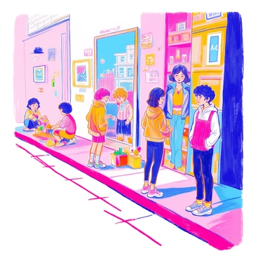 A timeline illustrates a person's journey from childhood to adulthood, showcasing their evolving gender identities. The left side of the timeline features a young child playing with toys, wearing a colorful outfit and a joyful expression. Next, a scene depicts the same child as a teenager, standing confidently in front of a mirror, experimenting with different clothing styles. This section shows them wearing a mix of casual and expressive outfits, reflecting their exploration of identity. Moving towards adulthood, the timeline showcases the individual as a young adult in a vibrant urban environment, dressed in smart casual attire, engaging with friends in a supportive atmosphere. Each segment of the timeline includes visual markers or icons representing key milestones and experiences related to their gender identity.