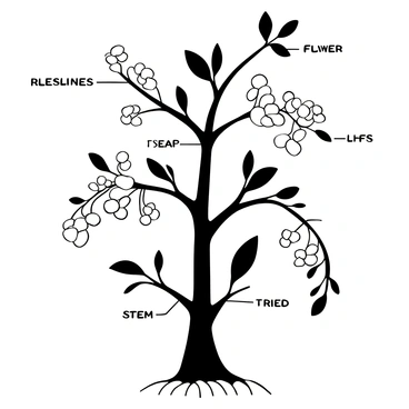 Diagram showing the anatomy of a coffee plant with labeled parts