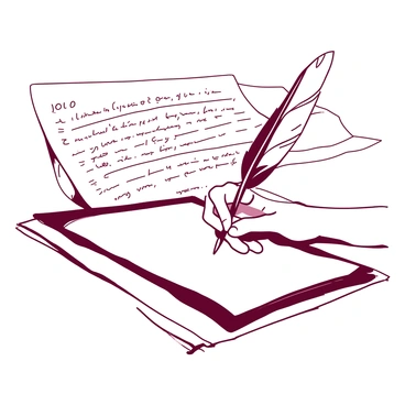 A close-up of a pair of hands delicately holding a quill pen poised above an aged document. The hands are displaying a sense of care and precision as they prepare to sign the "historic constitution document." The quill pen is an intricate design, showcasing its feather details. Visible in the background are faint outlines of other historical documents, giving a sense of context to the important act taking place. The lighting emphasizes the textures of the paper and the smoothness of the quill, enhancing the scene's significance.