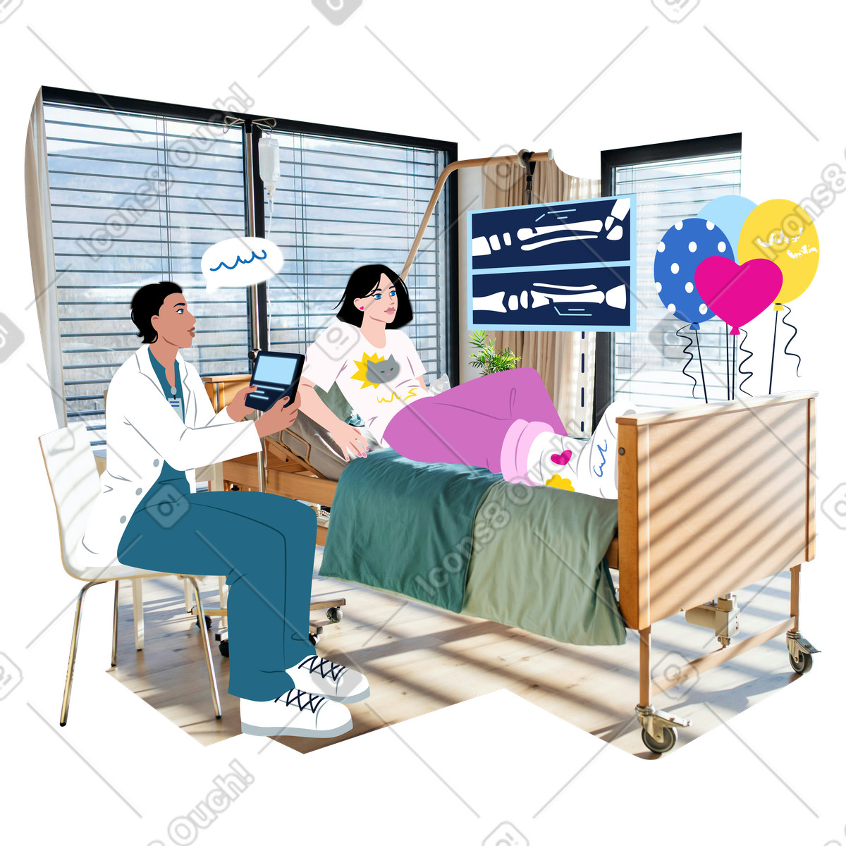 Doctor checks the patient's condition using augmented reality-Illustration im Everyday-Stil als Download in PNG, SVG