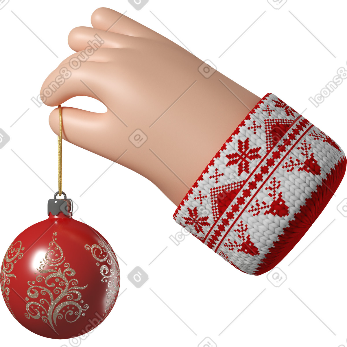 下载 3D Hands Fun&Wild 风格的 拿着圣诞球的白皮肤手 插画，支持 PNG、SVG 格式