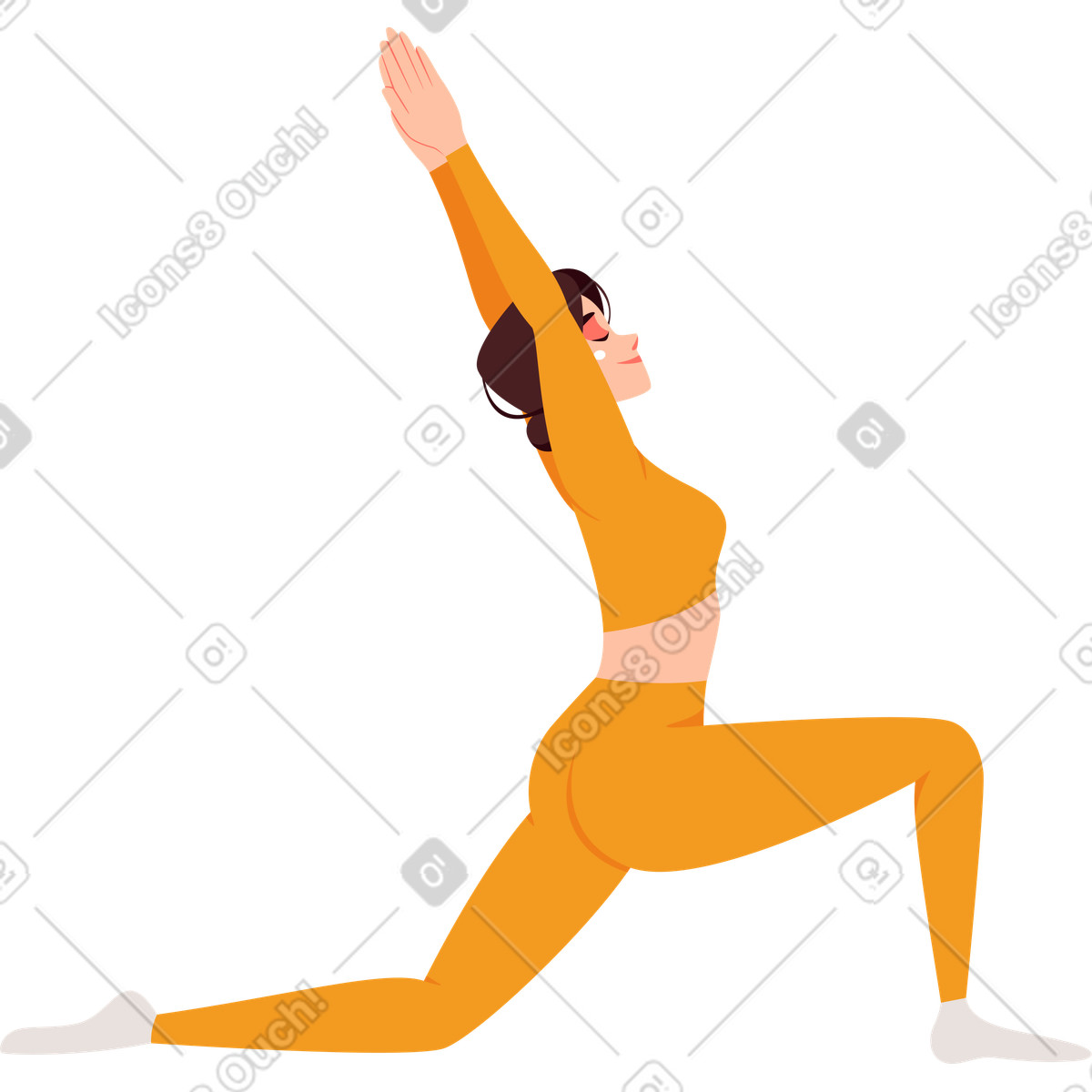 Woman in orange gym suit doing yoga pose illustration Vivid style download PNG, SVG
