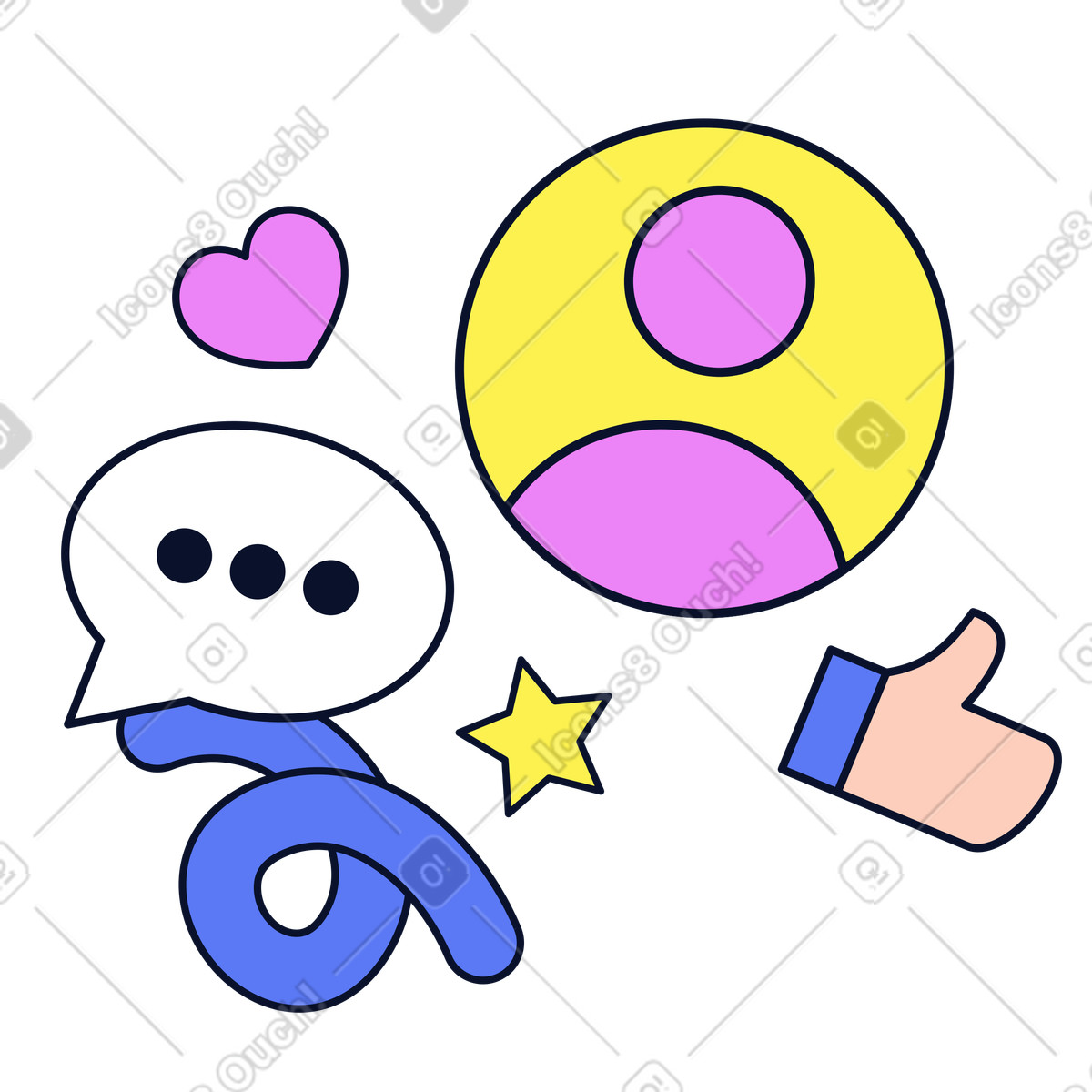 User avatar and social media reactions illustration clipart vector graphics