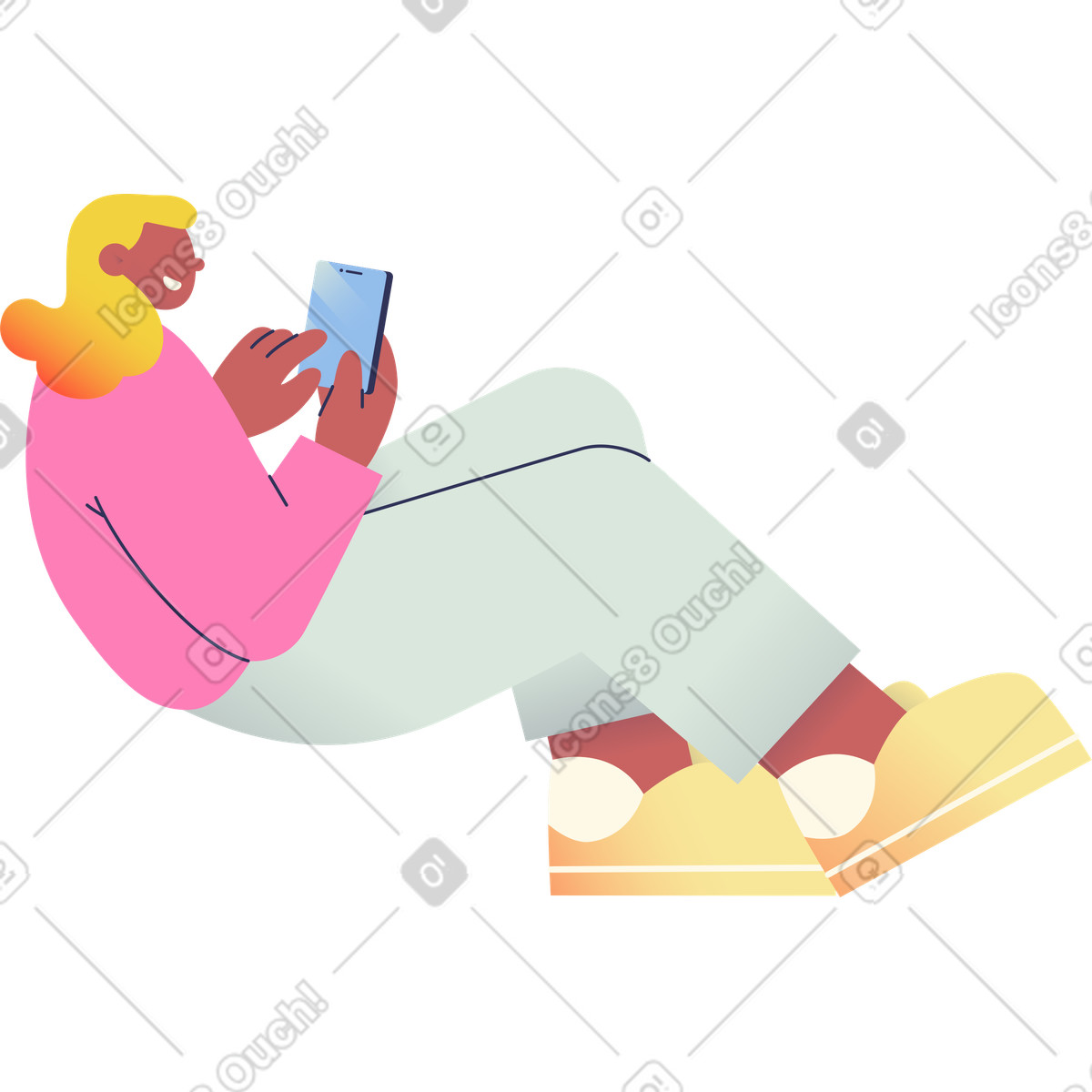 Sitting woman with a phone illustration chill clipart collection in PNG