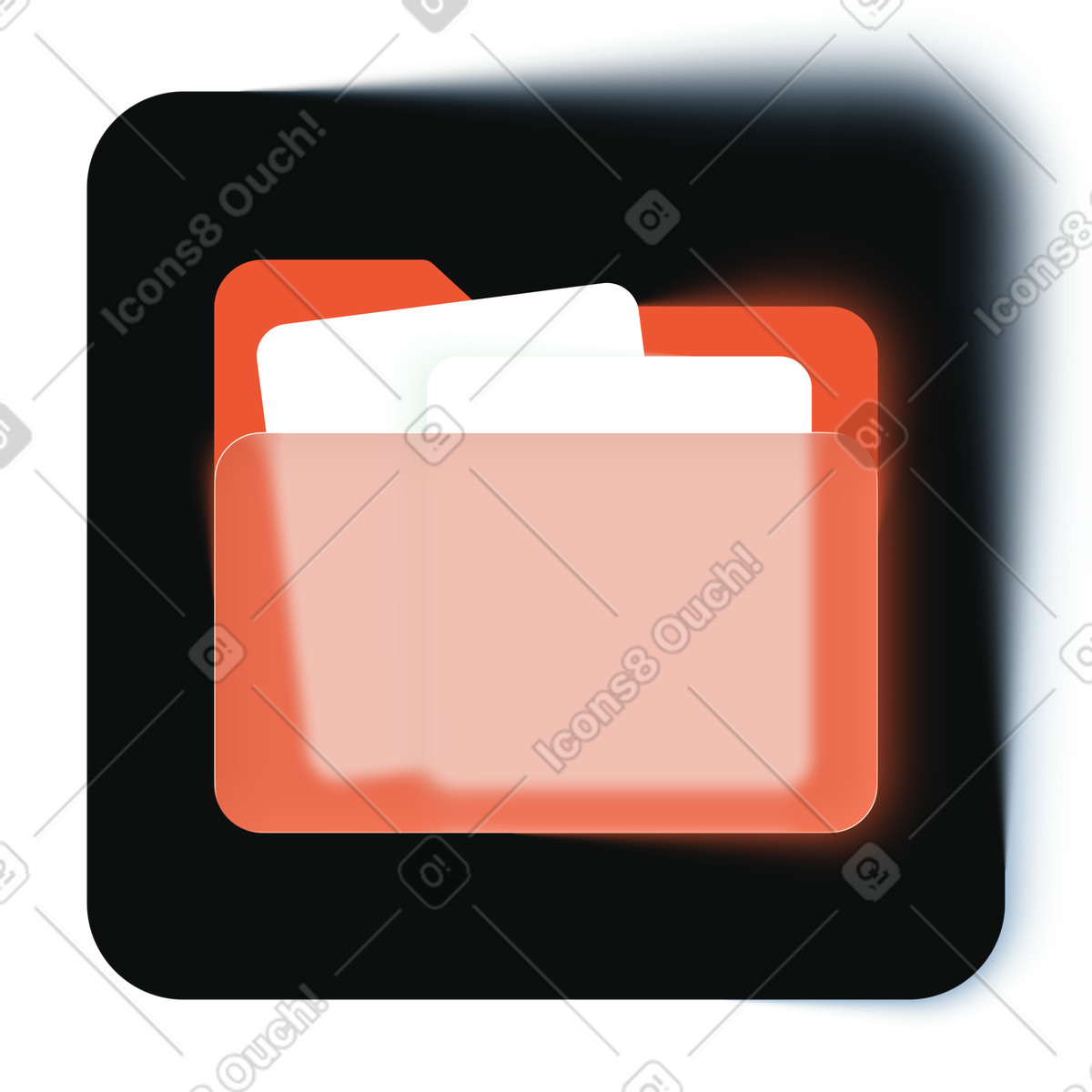 PNG、SVG 形式の 暗い背景にドキュメントのあるフォルダー、オフィスのファイル管理とアーカイブ イラスト